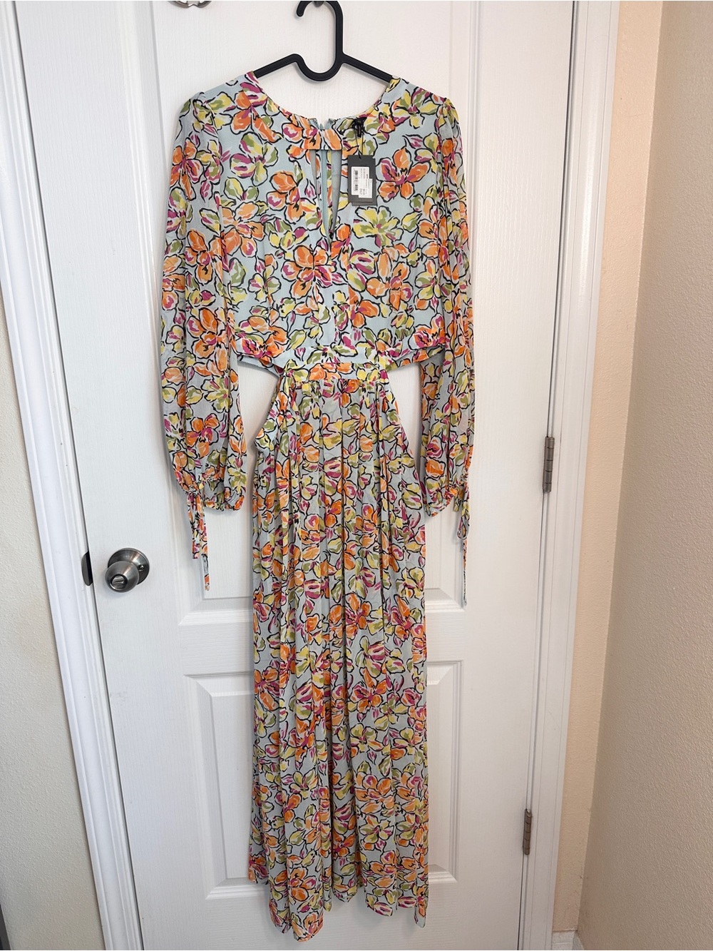 NWT Maje Hibiscus Cutout Floral Maxi Dress Orange Blue Size 40